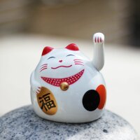 Roundish lucky cat - Maneki Neko - Waving cat - 8 cm - white