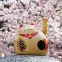 Glückskatze - Maneki-neko - rundliche Winkekatze 8 cm - beige