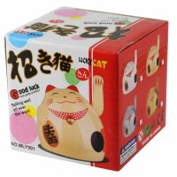 Glückskatze - Maneki-neko - rundliche Winkekatze 8 cm - beige