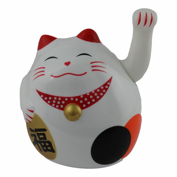 Glückskatze - Maneki-neko - rundliche Winkekatze 11 cm - weiß