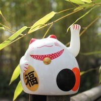 Roundish lucky cat - Maneki Neko - Waving cat - 11 cm - white