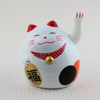 Glückskatze - Maneki-neko - rundliche Winkekatze 11 cm - weiß