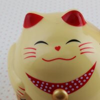 Glückskatze - Maneki-neko - rundliche Winkekatze 11 cm - beige
