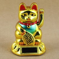Lucky cat - Maneki Neko - Waving cat - solar - round socket - 8 cm - gold