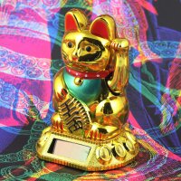 Lucky cat - Maneki Neko - Waving cat - solar - round socket - 8 cm - gold