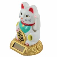 Glückskatze - Maneki-neko - Winkekatze Solar - runder Sockel - 8 cm - weiß