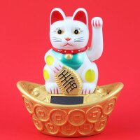 Lucky cat - Maneki Neko - Waving cat - solar - oval socket - 14 cm - white