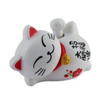 Glückskatze - Maneki-neko - Winkekatze Solar liegend - weiss