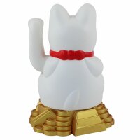 Glückskatze - Maneki-neko - Winkekatze Solar - runder Sockel - 15 cm - weiß