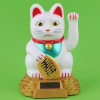 Glückskatze - Maneki-neko - Winkekatze Solar - runder Sockel - 15