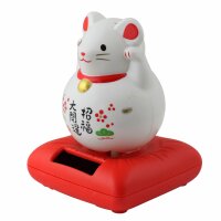 Lucky cat mouse - Maneki Neko - Waving cat - solar - 10,5 cm - white
