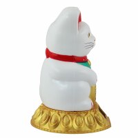 Glückskatze - Maneki-neko - Winkekatze Solar - runder Sockel - 18 cm - weiß