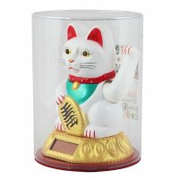 Glückskatze - Maneki-neko - Winkekatze Solar - runder Sockel - 18 cm - weiß