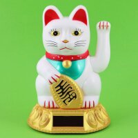 Lucky cat - Maneki Neko - Waving cat - solar - round socket - 18 cm - white