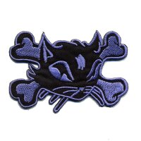 Patch - Cats Head with bones - black-lilac