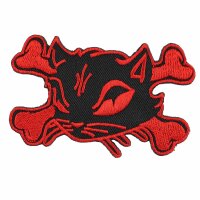 Patch - Cats Head with bones - black-red left