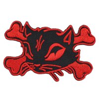 Patch - Cats Head with bones - black-red left