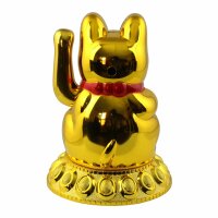 Glückskatze - Maneki-neko - Winkekatze Solar - runder Sockel - 10,5 cm - gold