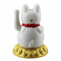 Glückskatze - Maneki-neko - Winkekatze Solar - runder Sockel - 10,5 cm - weiß