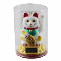 Lucky cat - Maneki Neko - Waving cat - solar - round socket - 10,5 cm - white