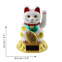 Glückskatze - Maneki-neko - Winkekatze Solar - runder Sockel - 10,5 cm - weiß