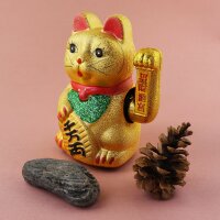 Glückskatze - Maneki-neko - Winkekatze aus Keramik - 17 cm - gold