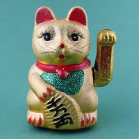 Lucky cat made of ceramic - Maneki Neko - Waving cat - 17 cm - gold