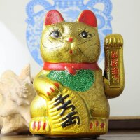 Glückskatze - Maneki-neko - Winkekatze aus Keramik - 22 cm - gold