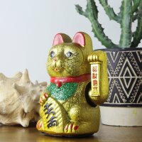 Glückskatze - Maneki-neko - Winkekatze aus Keramik - 22 cm - gold