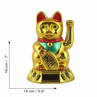 Glückskatze - Maneki-neko - Winkekatze Solar - runder Sockel - 18 cm - gold