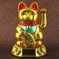 Lucky cat - Maneki Neko - Waving cat - solar - round socket - 18 cm - gold