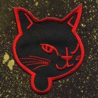 Aufnäher - Katzenkopf - schwarz-rot - Patch