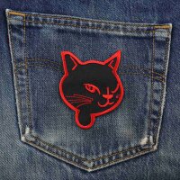 Aufnäher - Katzenkopf - schwarz-rot - Patch