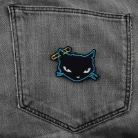 Aufnäher - Schwarz-blaue Katze - Katze mit Sicherheitsnadel - Patch