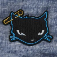 Aufnäher - Schwarz-blaue Katze - Katze mit Sicherheitsnadel - Patch