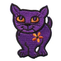 Aufnäher - Katze mit Blume - lila - Patch