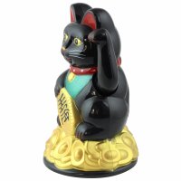 Lucky cat - Maneki Neko - Waving cat - 11 cm - black