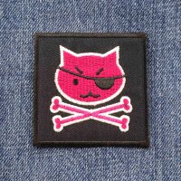 Aufnäher - Piratenkatze - schwarz-pink - Patch