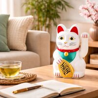 Glückskatze - Maneki-neko - Winkekatze - 18 cm - weiß
