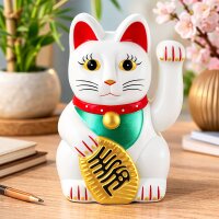 Glückskatze - Maneki-neko - Winkekatze - 18 cm - weiß