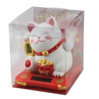 Lucky cat on pedestal - Maneki Neko - Waving cat - 10,5cm - white