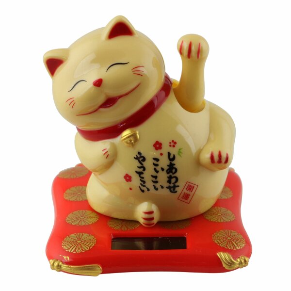 Lucky cat on pedestal - Maneki Neko - Waving cat - 7,5cm - beige