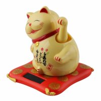 Glückskatze - Maneki-neko - Winkekatze auf Podest 7,5cm - beige