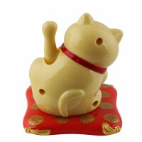 Lucky cat on pedestal - Maneki Neko - Waving cat - 7,5cm - beige