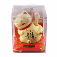 Lucky cat on pedestal - Maneki Neko - Waving cat - 7,5cm - beige