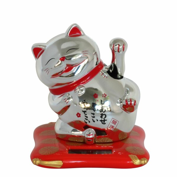 Glückskatze - Maneki-neko - Winkekatze auf Podest 7,5cm - silber