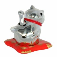 Lucky cat on pedestal - Maneki Neko - Waving cat - 7,5cm - silver