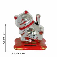 Lucky cat on pedestal - Maneki Neko - Waving cat - 7,5cm - silver
