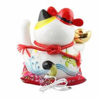 Lucky cat - Porcelain 26 cm white - High quality Maneki Neko - Waving cat